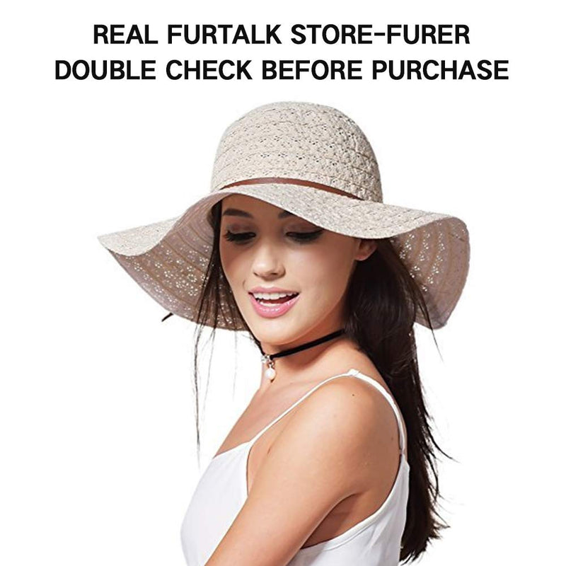 [Australia] - FURTALK Summer Beach Sun Hats for Women UPF Woman Foldable Floppy Travel Packable UV Hat Cotton, Wide Brim Hat A-beige Medium 