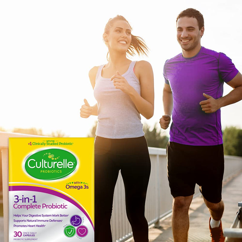 [Australia] - Culturelle 3-in-1 Complete Probiotic Daily Formula, Once Per Day Probiotic Supplement, Helps Your Digestive System Work Better, Supports Natural Immune Defenses, Plus Omega 3's, 30 Count 