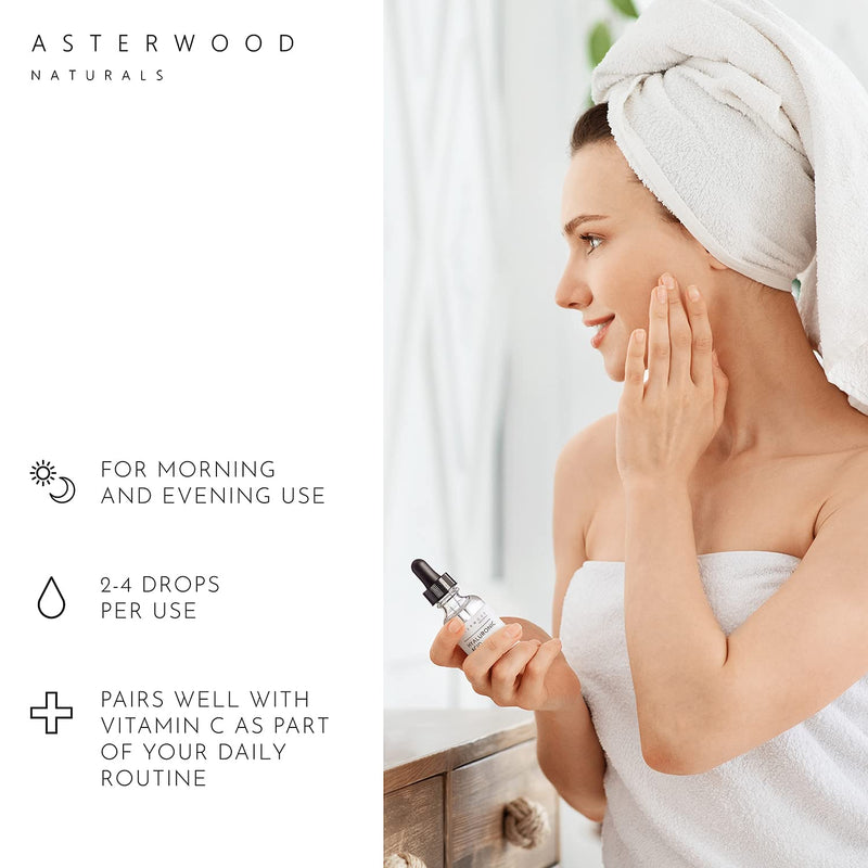 [Australia] - Asterwood Naturals Pure Hyaluronic Acid Serum for Face; Plumping, Anti-Aging, Hydrating Facial Moisturizer Product – A Hero Ingredient; Fragrance Free, Paraben Free, 29ml/1 oz 1 Fl Oz (Pack of 1) 