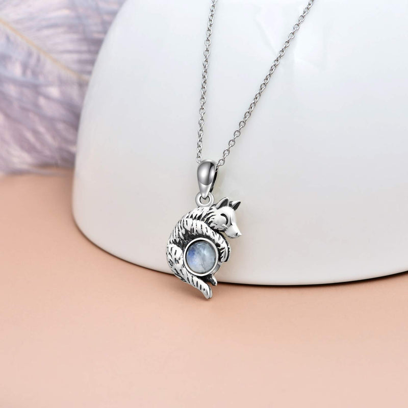 [Australia] - Wolf Pendant Necklace 925 Sterling Silver Moonstone Necklace Wolf Lovers Jewelry for Women Girl 