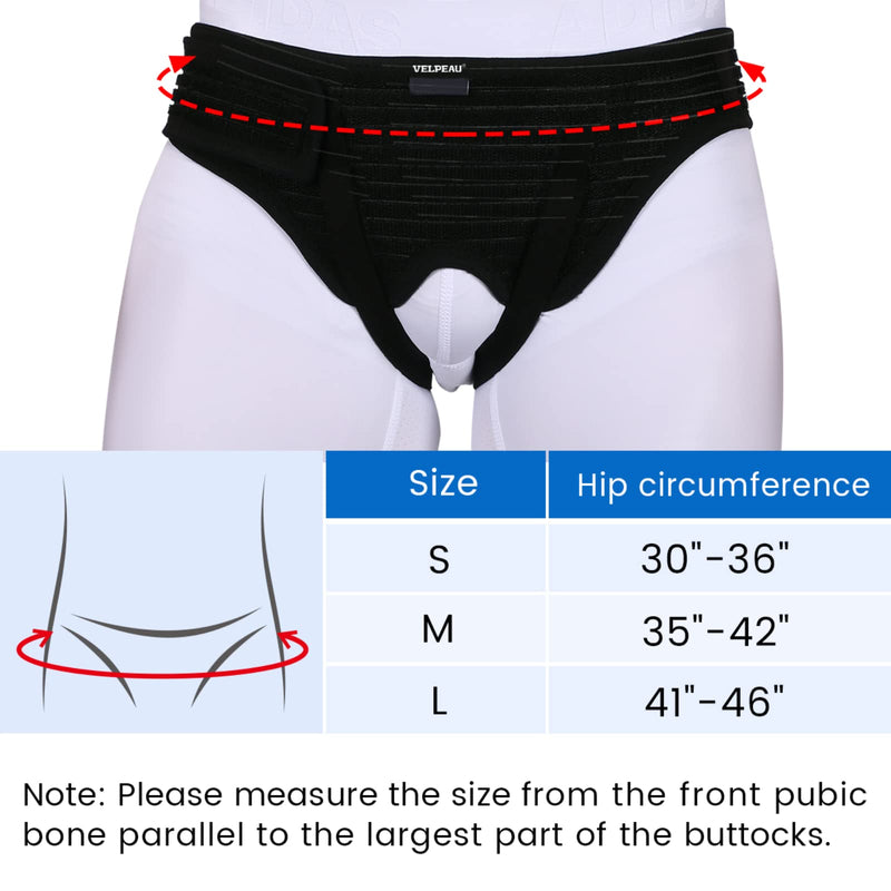 [Australia] - VELPEAU Hernia Belt Truss for Men and Women - Hernia Support Brace for Single/Double Inguinal or Sports Hernia, 2 Removable Compression Pads & Adjustable Groin Straps (Large, Hip Circumference 41-46") Large 