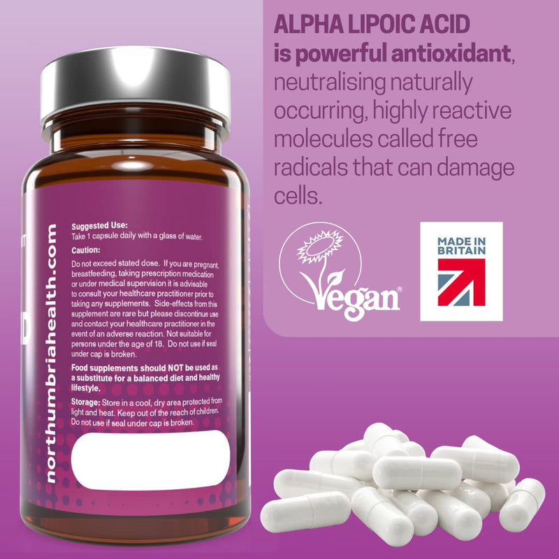 [Australia] - Alpha Lipoic Acid 650mg, 120 High Strength Vegan-Friendly Capsules - Powerful Antioxidant - 4 Month Supply - Made in The UK by Northumbria Health 