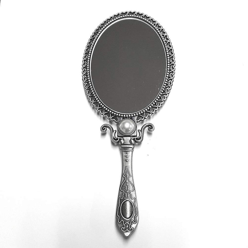 [Australia] - Handheld Mirror Antique with Stand Double Folding Sided Matt Silver for Makeup Mirror 18cm (7 inch) 