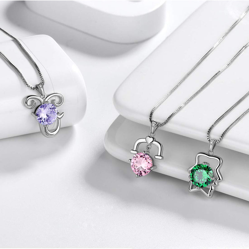 [Australia] - Aurora Tears Zodiac Constellation Necklaces Women 925 Sterling Silver Crystal Birthstone Pendant Cubic Zirconia Birth Jewelry Charm Dating Jewelry H.Scorpio-Tourmaline-Sign 