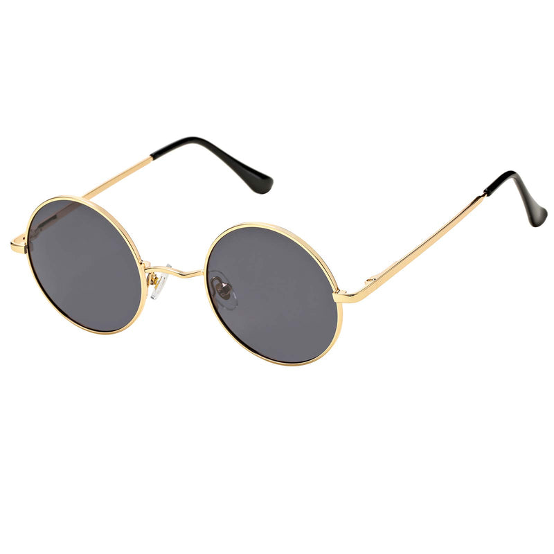 [Australia] - Braylenz 2 Pack Trendy Small Round Polarized Sunglasses for Women Men, Retro John Lennon Hippie Style Shades Glasses A1 Silver/Black Lens + Gold/Black Lens 