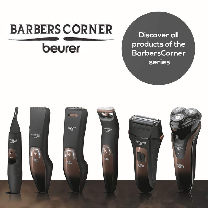 [Australia] - Beurer HR6000 Barbers Corner Body Groomer | Face and Body Shaving | for a Wet or Dry Shaving | Flexible Double-Sided Stainless Steel Blade | Adjustable Comb Attachment | 13 Trim Lengths | LED Display 