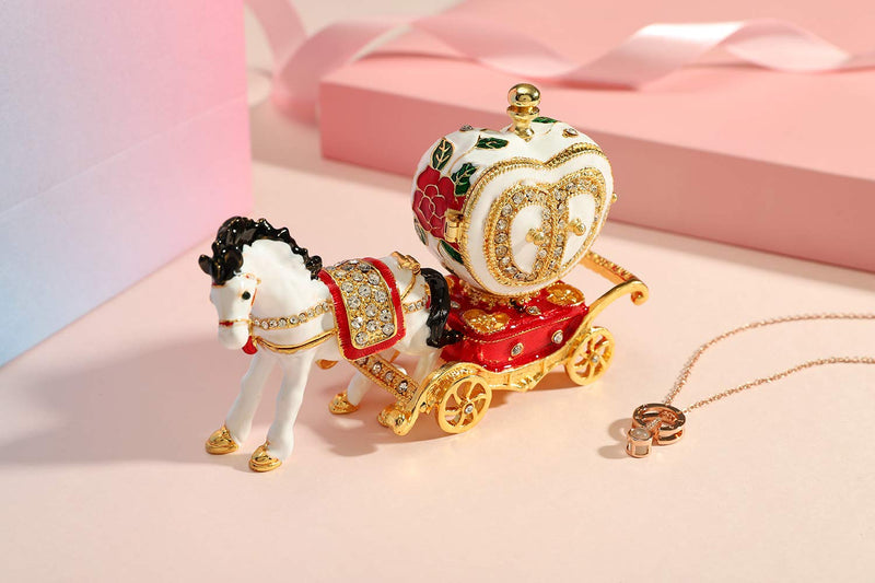 [Australia] - Furuida Love Heart Carriage Jewelry Trinket Box with Hinged Enameled Crystal Ornaments Gift for Home Decor 