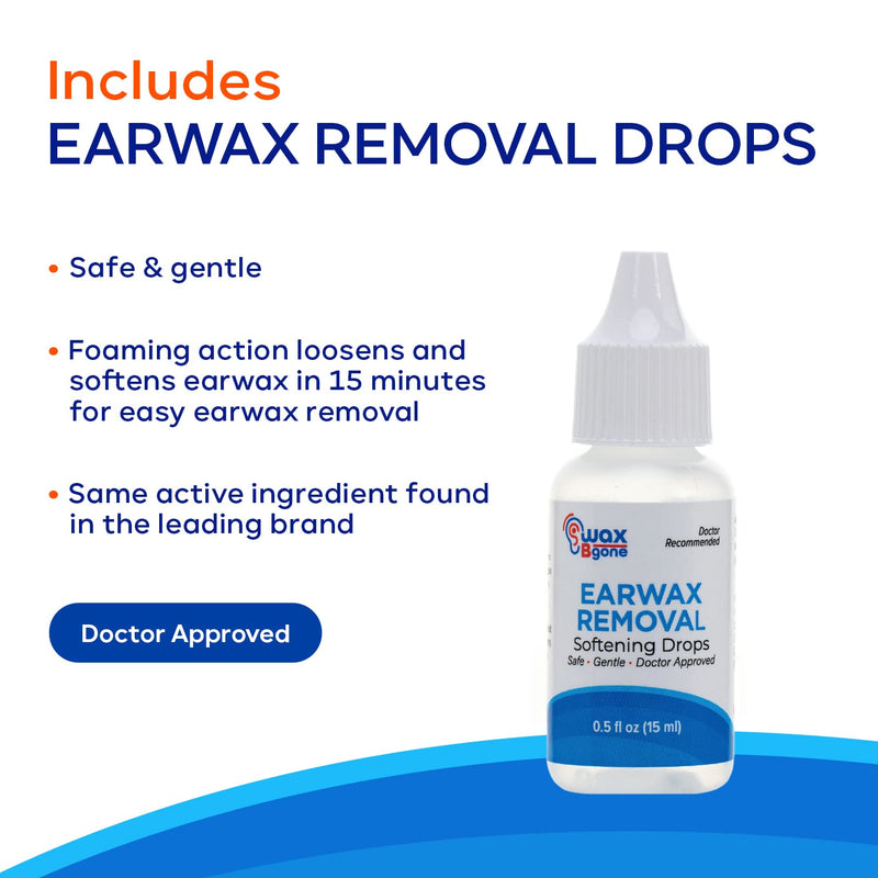 [Australia] - WaxBgone Ear Wax Removal Kit with Earwax Drops and SoftSpray Ear Irrigation Tips for Safe and Effective Earwax Removal - Complete Ear Cleaning Kit for Adults and Kids 7 Piece Set 
