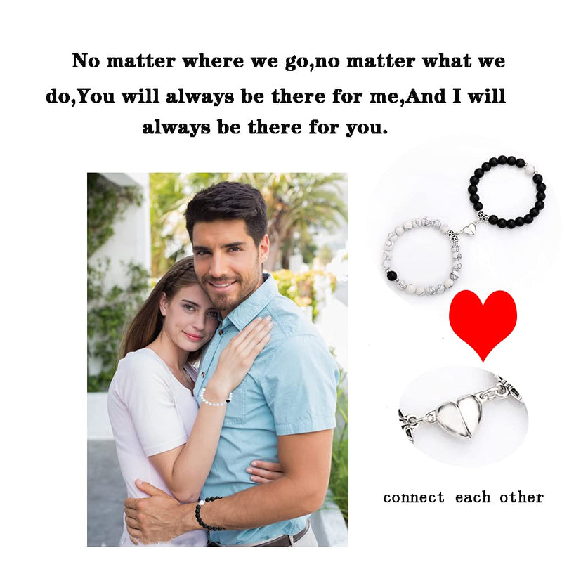 [Australia] - RUIZHEN Magnetic Couples Bracelets for Women Men Mutual Attraction Relationship Matching Friendship Stretch Bracelet for Him and Her A1:black & white(heart magnet) 