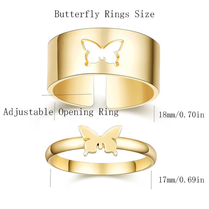 [Australia] - Butterfly Rings for Couples 18K White Gold Plated couple rings for him and her sets promise rings Wedding Engagement Bands Sets butterfly couple ring set Anniversary Birthday Gift B-Gold Butterfly Rings Set 