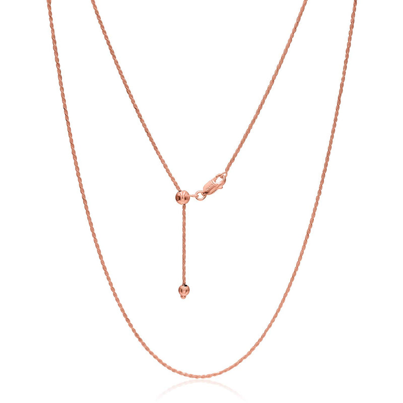 [Australia] - Sea of Ice Sterling Silver 1mm Rope Chain Adjustable Necklace for Women, Size 22" Italy Rose Gold 