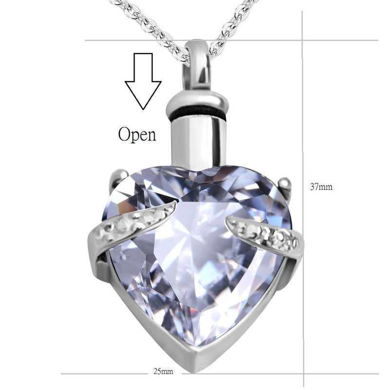 [Australia] - JMQJewelry Heart Birthstone Crystal Cremation Urn Necklace Memorial Ashes Keepsake Women Men Girl Jewelry Pendant White 