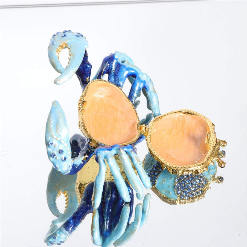 [Australia] - Waltz&F Blue Crab Metal Ring Holder Jewelry Box Hinged Trinket Box Handmade Collectible Figurine Table Centerpiece Decor 