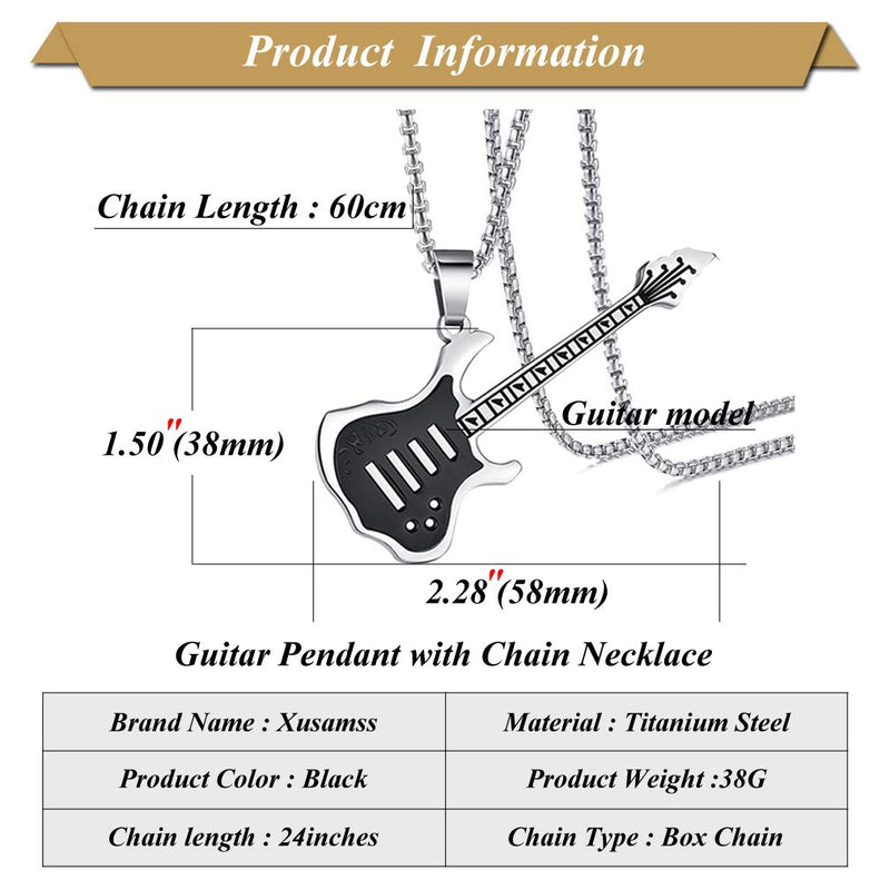 [Australia] - Xusamss Fashion Titanium Steel Music Guitar Pendant Necklace,24inches Link Chain Black 