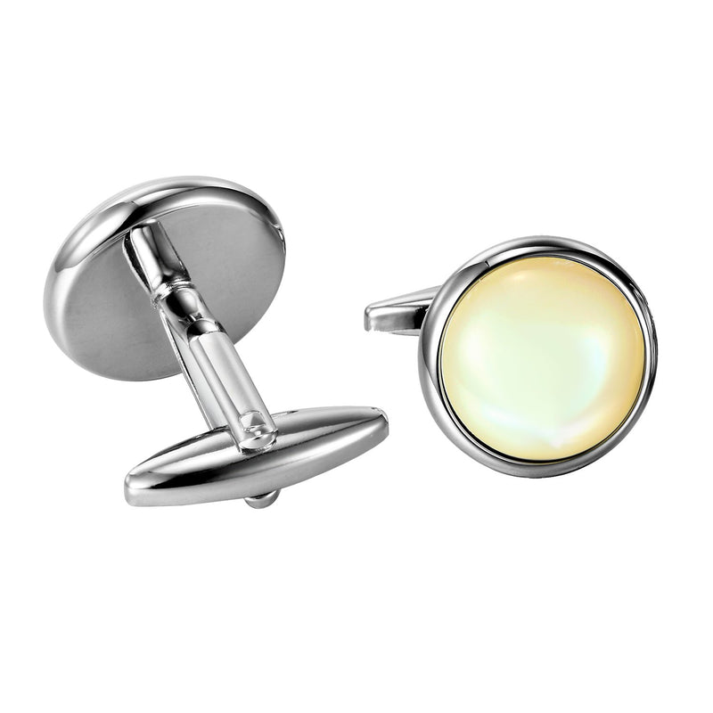 [Australia] - Urban Jewelry Unique 316L Stainless Steel Men's Round Cufflinks with Real Shell (Silver) 