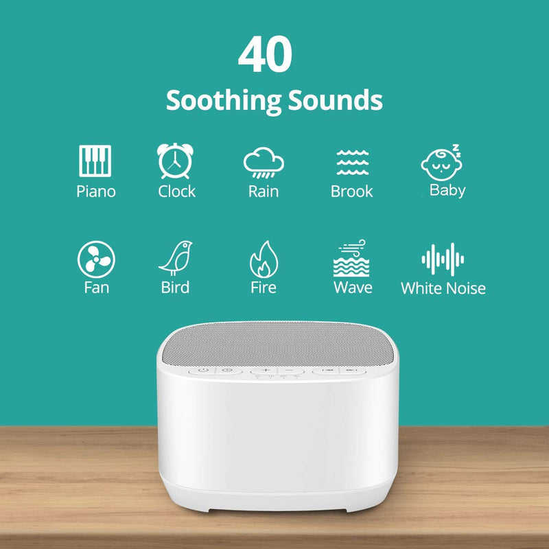 [Australia] - Magicteam Sleep Sound White Noise Machine with 40 Natural Soothing Sounds and Memory Function 32 Levels of Volume Powered by AC or USB and Sleep Timer Sound Therapy for Baby Kids Adults (White) 