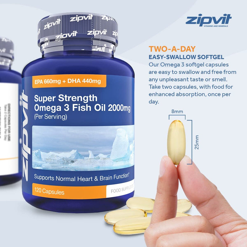 [Australia] - Omega 3 Fish Oil 2000mg, EPA 660mg DHA 440mg per Daily Serving. 120 Capsules (2 Months Supply). Supports Heart, Brain Function and Eye Health. 2 Capsules Per Serving 