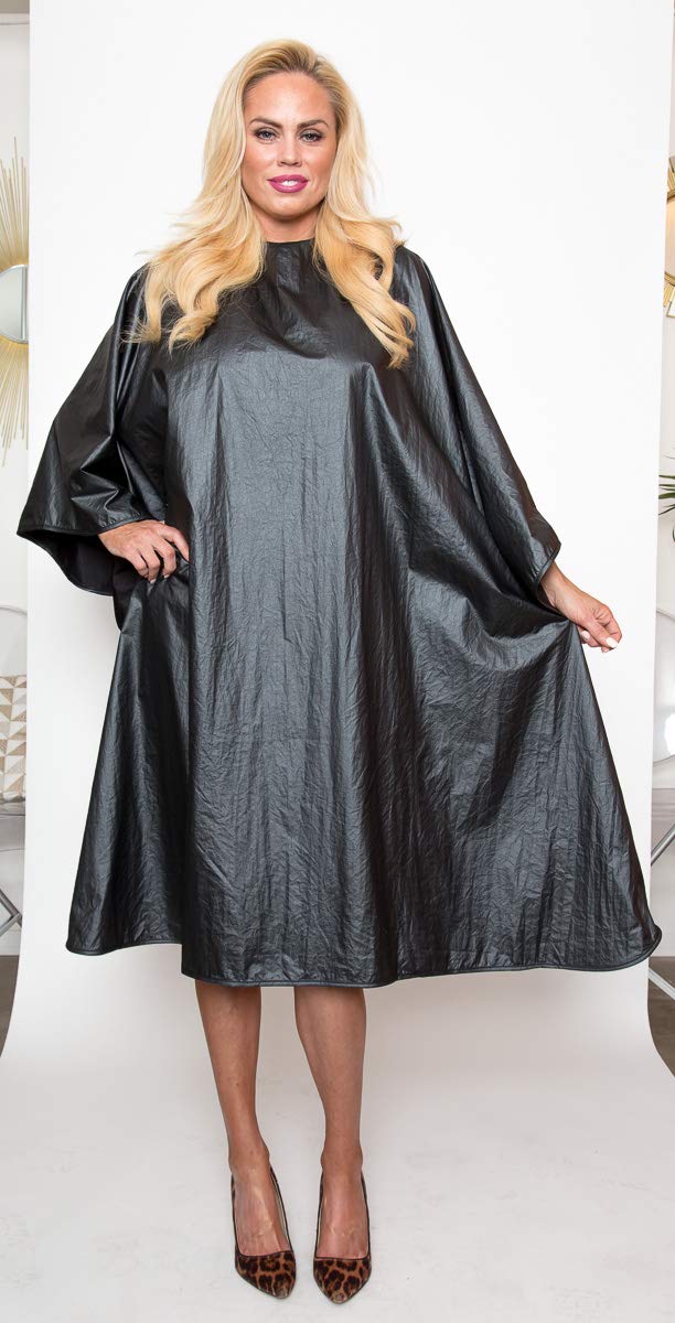 [Australia] - BeautyLove Big Flirt Cape Chemical Water Proof Stylist Drape Grey Shimmery Metallic Stain Bleach Water Proof Fabric 