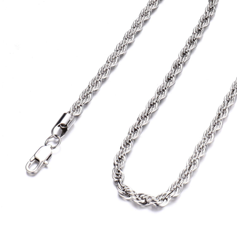 [Australia] - FEEL STYLE Men Necklace Stainless Steel Chain Silver Plated Chains 3-5mm Twist Rope Box Necklace 14-30 Inch Necklaces for Mens Women Boy Teen Jewelry Gift 14 inch 3mm rope chain 