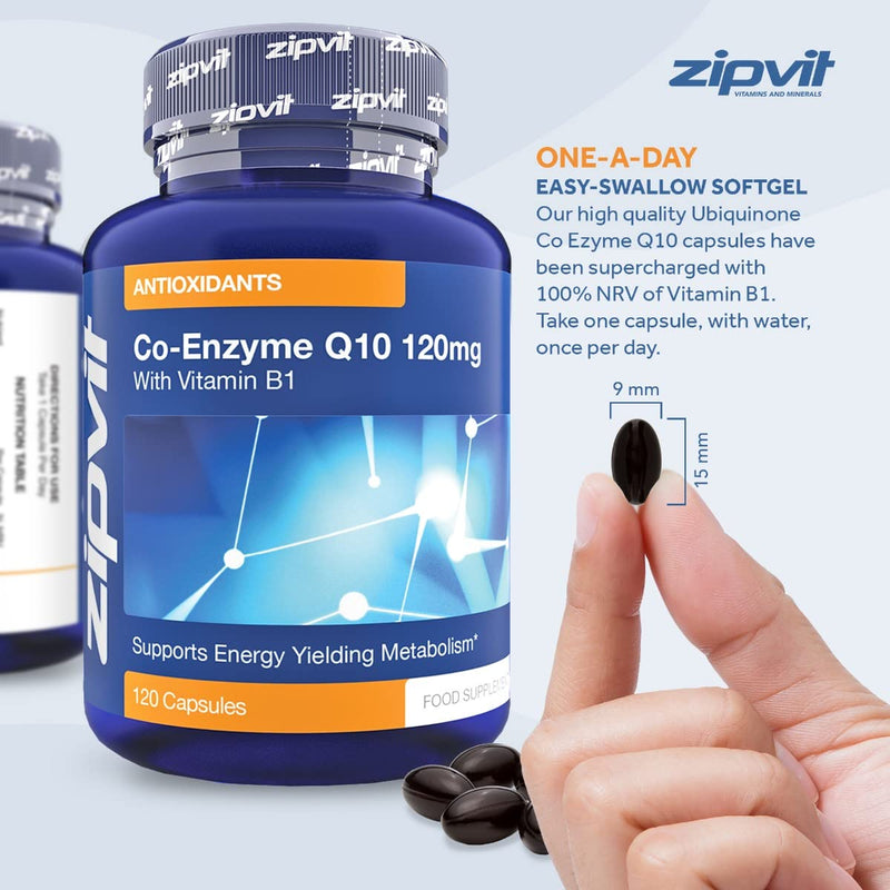 [Australia] - Co-Enzyme Q10 120mg with Added Vitamin B1, 120 Capsules. 4 Months Supply. Supports Normal Heart Function and Energy Production. 