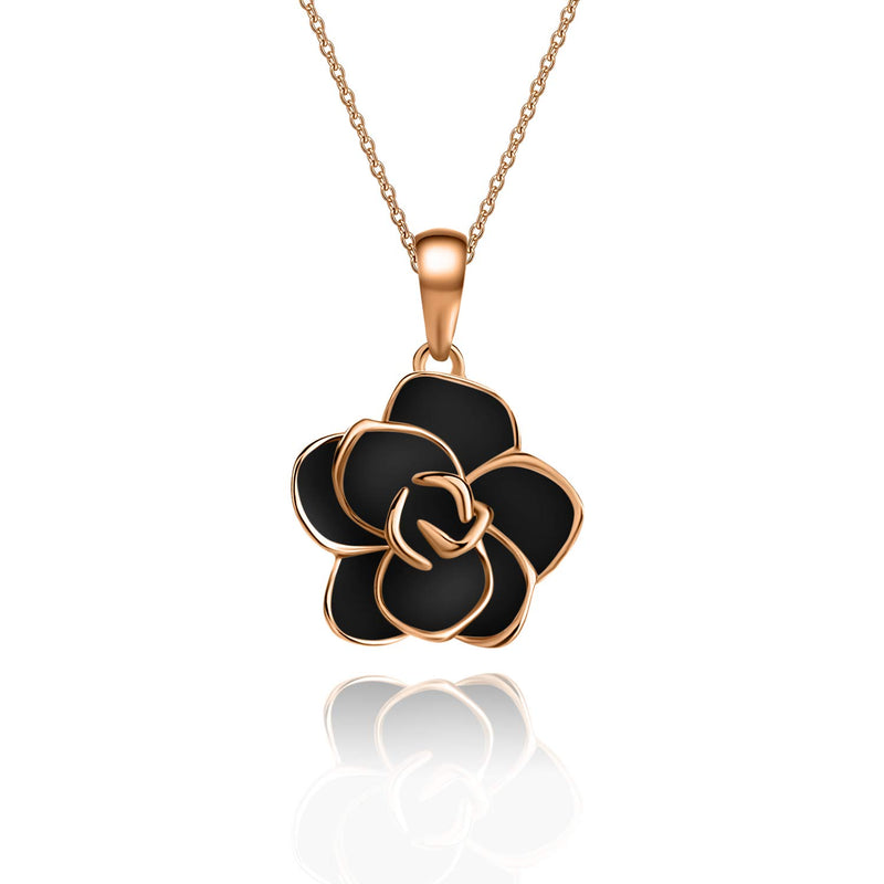 [Australia] - Rose Flower Necklace Earrings Set for Women 18K Gold Plated Hypoallergenic Jewelry Sets Black 