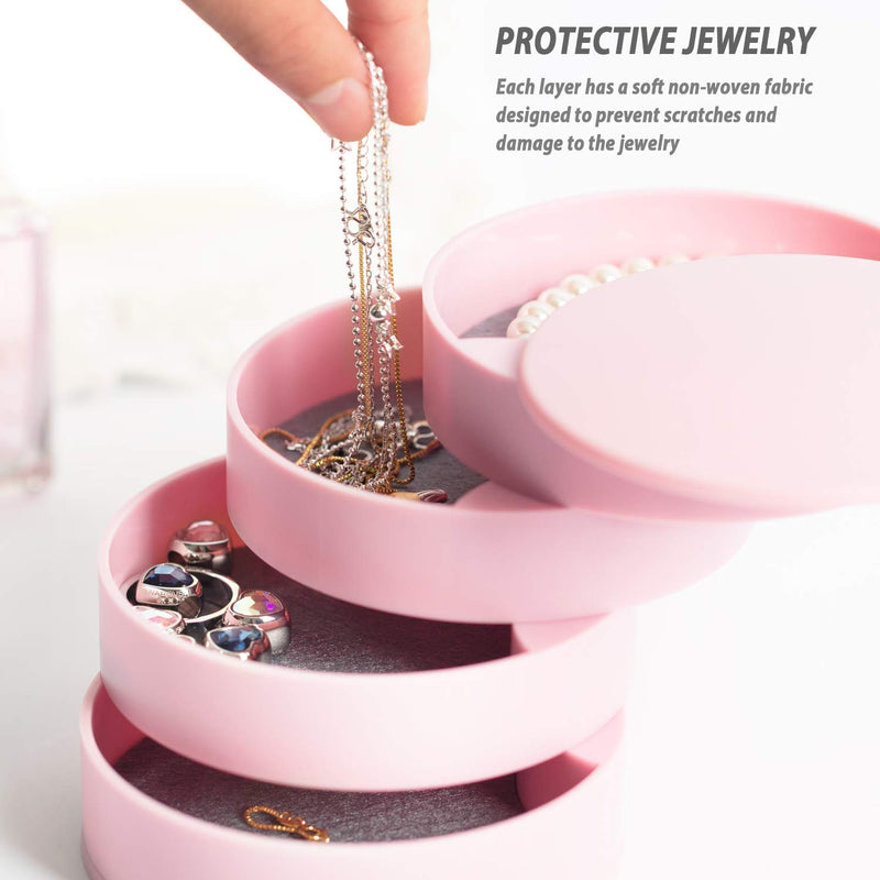 [Australia] - Jewelry Organizer, Small Jewelry Box Earring Holder for Women, Jewelry Storage Box 4-Layer Rotatable Jewelry Accessory Storage Tray with Lid for Rings Bracelets Pink 