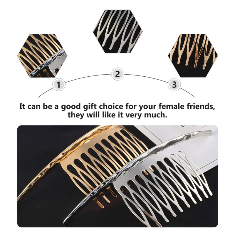 [Australia] - Lurrose 2pcs French Twist Comb Teeths Comb Alloy Metal Clips for Bridal Wedding Hair Side Comb Women Hair Accessories 