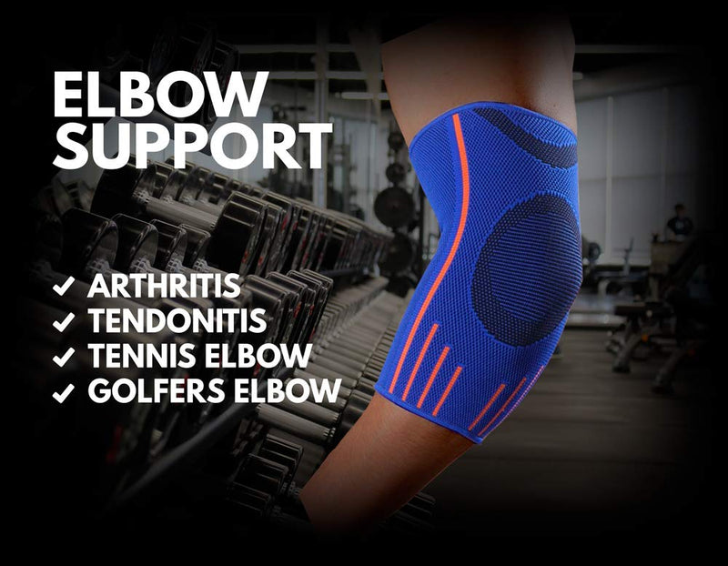 [Australia] - VITTO Elbow Support - Elbow Brace - Compression Arm Sleeve for Tendonitis - Arthritis - Best for Tennis Elbow - Golfers Elbow - Weightlifting (L, Blue, Single) L 1 