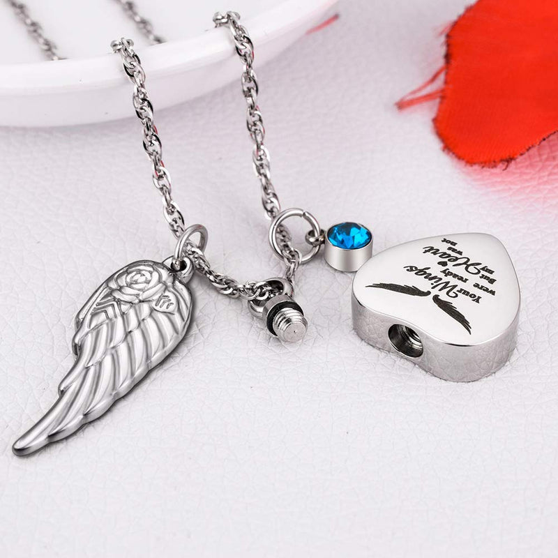 [Australia] - abooxiu Heart Urn Necklaces for Ashes with 12 Pcs Birthstones Cremation Necklace for Human for Pet Ashes Stainless Steel Cremation Pendant with 22" Chain- Your Wings were Ready, But My Heart was Not Your Wings Was Ready 