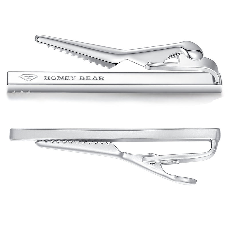 [Australia] - HONEY BEAR Mens Tie Clip Bar Normal Size Steel for Wedding Gift 5.4cm Silver 