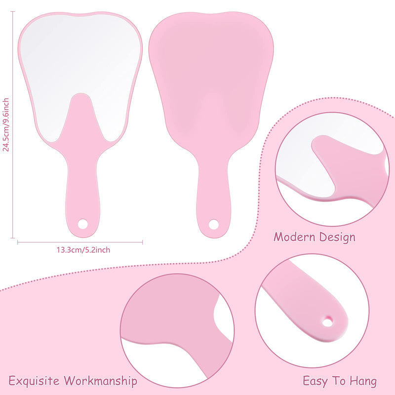 [Australia] - 2 Pieces Tooth Shaped Handheld Mirror Cute Tooth Shaped Mirror Makeup Hand Held Plastic Mirrors with Handle Cosmetic Hand Mirror for Women Men Girls and Kids (Pink, Blue) Pink, Blue 