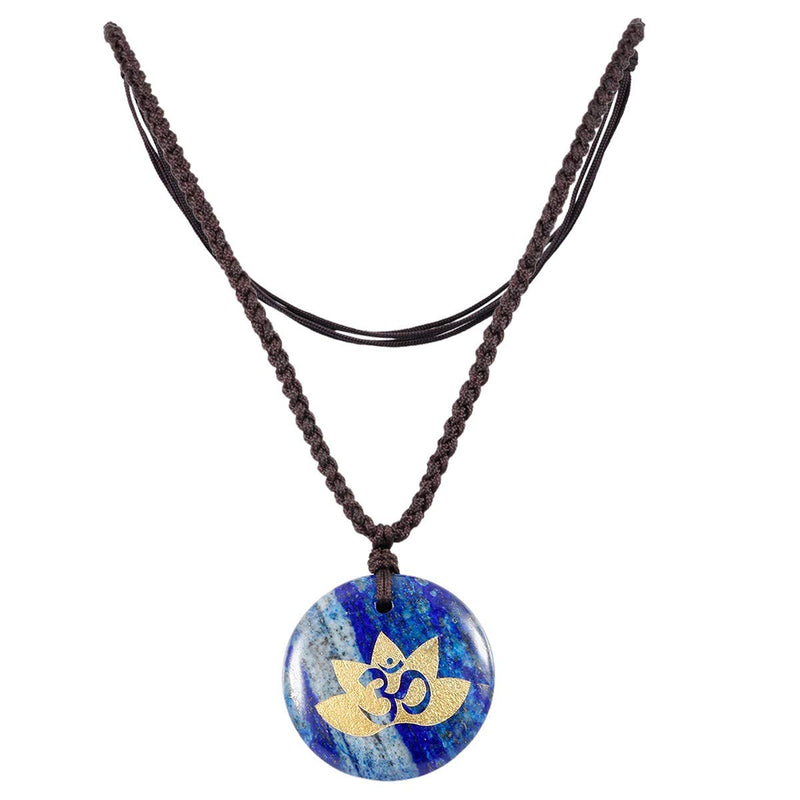 [Australia] - SUNYIK Crown Chakra Engraved Round Stone Amulet Pendant Necklace, Adjustable Wave Necklaces for Unisex #1-lapis lazuli stone 