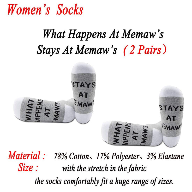 [Australia] - PYOU 2 Pairs Grandma Socks Grandma Gift Memaw Socks What Happens At Memaw’s Stays At Memaw’s 