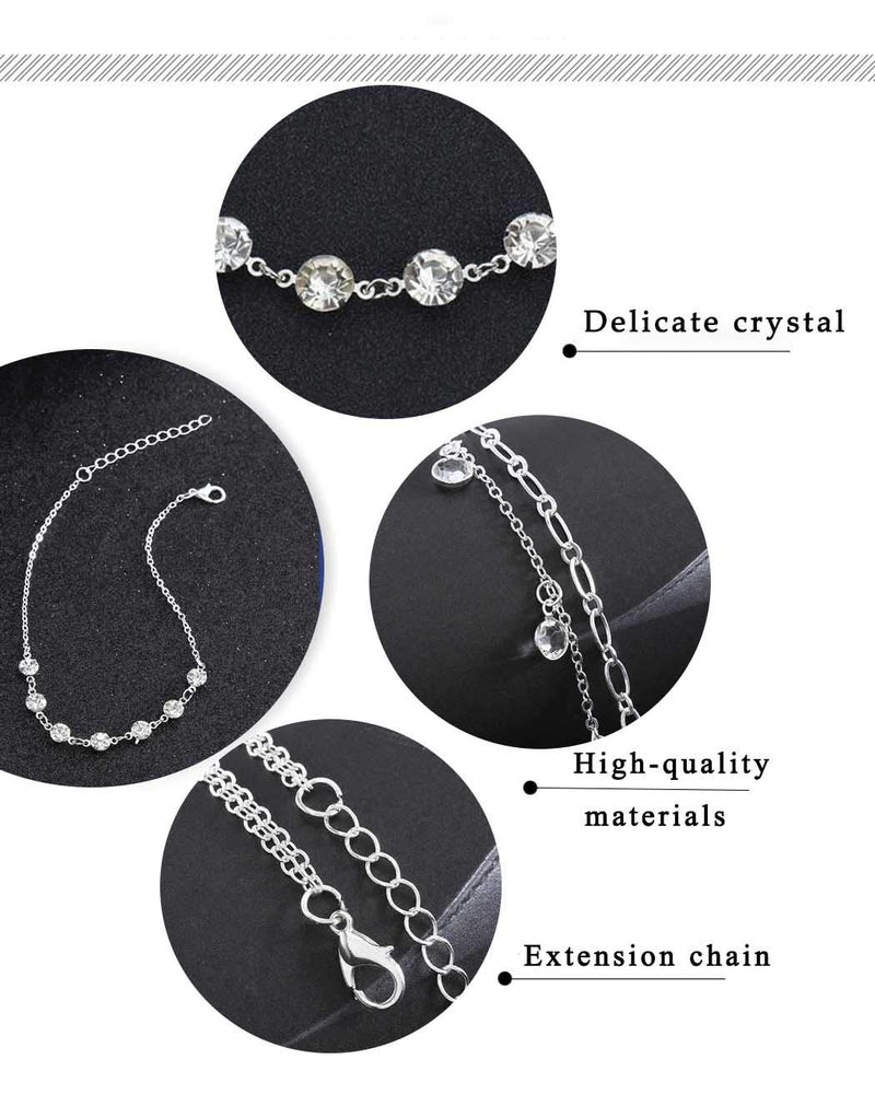 [Australia] - Jeweky Boho Crystal Anklets Silver Ankle Bracelets Chain Beach Foot Jewelry for Women and Girls 
