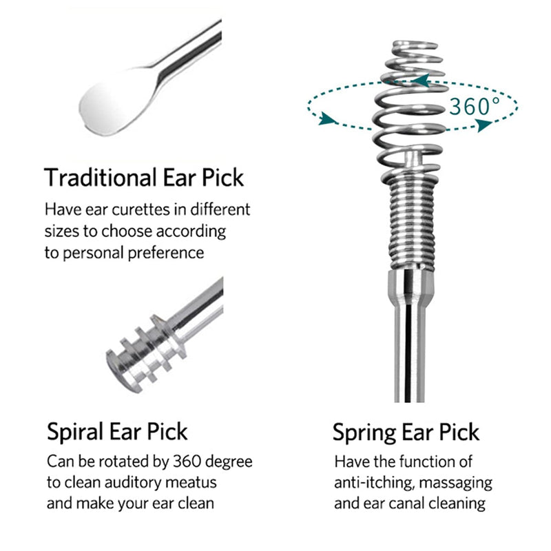 [Australia] - HOTX Ear Wax Removal Kit, Ear Cleansing, Cleaning Brush and Storage Box, One-Piece Ear Picker Design for Adults and Kids (Silvery 6Pcs) Silvery 