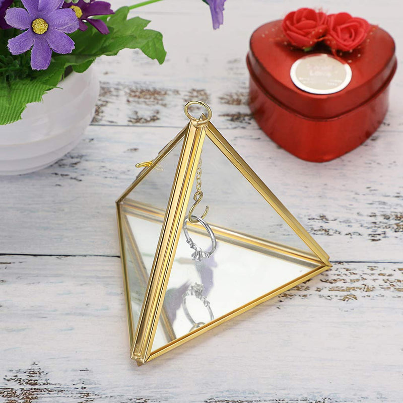 [Australia] - Hipiwe Jewelry Ring Display Holder - Pyramid Ring Holder Geometric Glass Ring Jewelry Box Wedding Ring Bearer Gift Box Hanging Prism Ring Stand Proposal Ring Display Case 