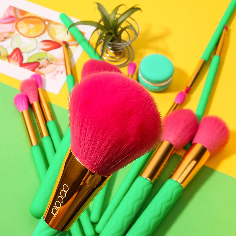 [Australia] - Docolor Makeup Brushes Summer Heat 14 Piece Makeup Brushes Set Premium Synthetic Kabuki Foundation Blending Face Powder Mineral Eyeshadow Make Up Brushes Set 