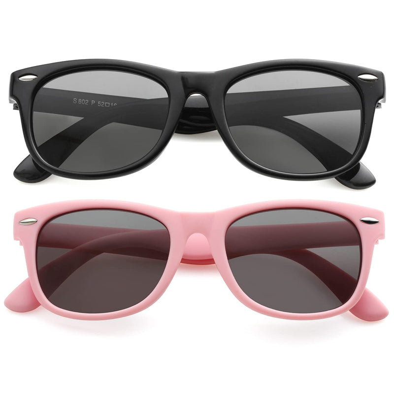 [Australia] - Kids Polarized Sunglasses for Boys Girls TPEE Rubber Flexible Frame Shades Age 3-12 02 Bright Black + All Pink 45 Millimeters 