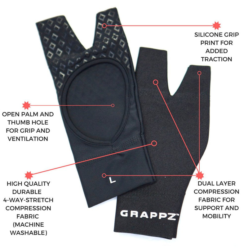 [Australia] - Grappz Flexible Splint for Fingers - Finger Tape & Sports Tape Alternative Athletic Gloves Pair, Injury Jam Protection & Grip Support for BJJ, & All Sports (Black, Unisex) XX-Large 