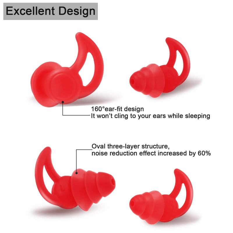 [Australia] - 3 Pairs Ear Plugs for Sleeping Noise Reduction Silicone Sleep Earplugs Reusable Hearing Protection Sound Blocking Earplugs for Sleep Snoring Swimming Musician Construction (Black, Grey and Red) 