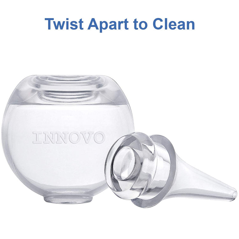 [Australia] - Innovo Hospital Grade Silicone Twister Bulb Baby Ear Syringe and Nasal Aspirator, Sucks Snot and Mucus, Nasal Bulb Ear Syringe, Cleanable and Reusable Clear White 