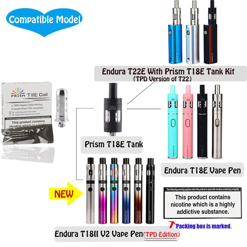 [Australia] - Innokin Prism T18E Coil Endura T18E/T22E/T18.ii V2 Coils 1.5ohm for T18E Tank T18E T22E Starter Kit Vape Pen Endura T18.II V2 New TPD Pack of 5 