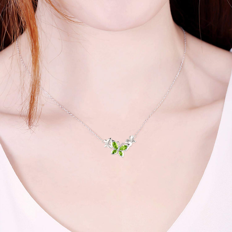 [Australia] - WINNICACA Butterfly Choker Necklace s925 Sterling Silver Birthstone Pendant Necklace Jewelry Gifts for Women Teen Girls Girlfriend Wife Wedding Birthday August-Peridot 