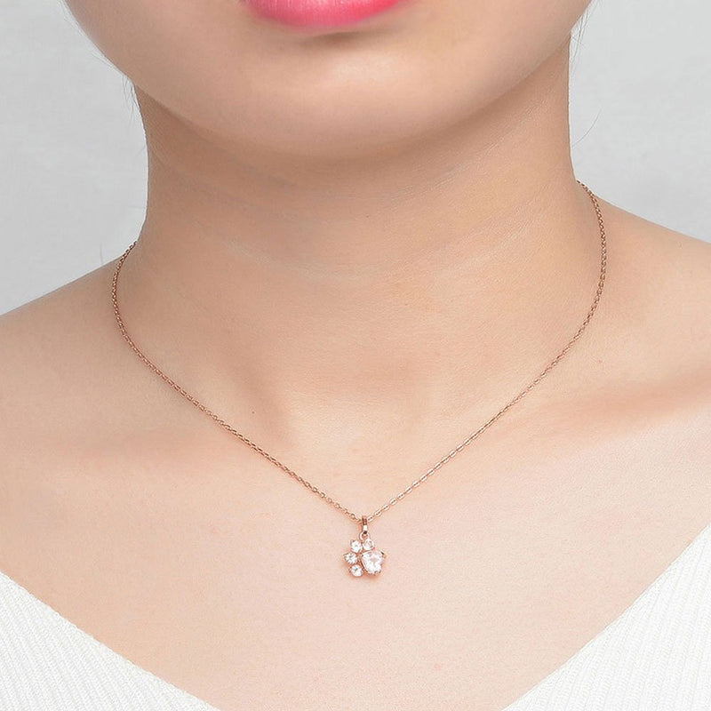 [Australia] - CULOVITY Dainty Paw Stud Earrings Rings Necklace Set - 18K Rose Gold Fill Cubic Zirconia Earring Adjustable Ring Hypoallergenic Jewelry for Puppy Lovers 1 Necklace 