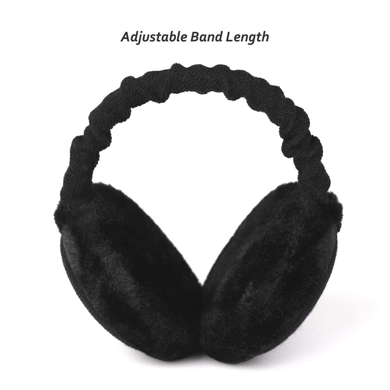 [Australia] - Faux Furry Earmuffs Winter for Women & Men Adjustable & Foldable Ear Warmers Classic Outdoor Black 