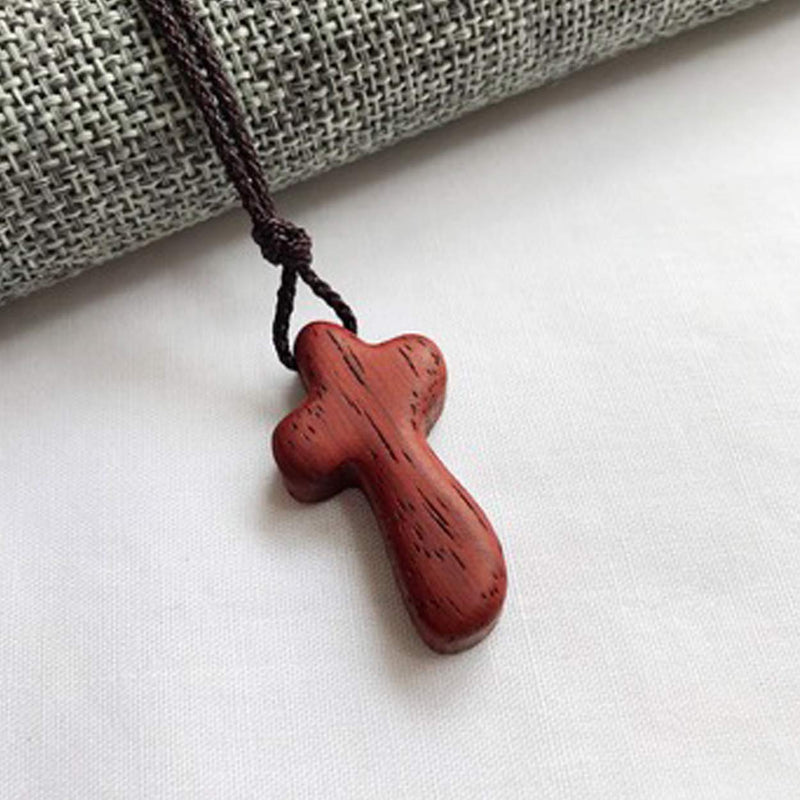 [Australia] - Natural Wooden Cross Pendant Necklaces for Children Kids Boy Girl Women Men Sandalwood Handcrafted Gift Wood Hang from Car Rearview Mirror Pendant Vehicle Decoration Small-Mahogany 