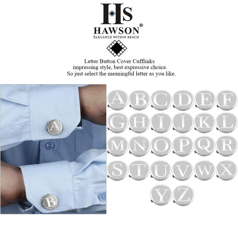 [Australia] - HAWSON Initials Button Cover Silver Color Cufflinks for Men Letter A-Z Formal Business Shirt Alphabet A-Z H 