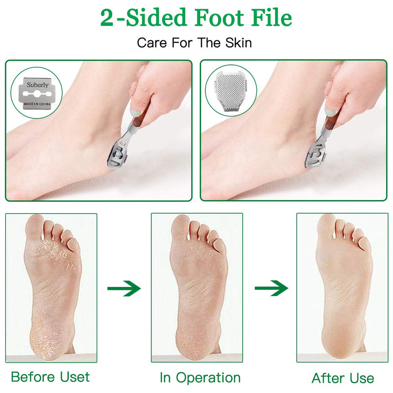 [Australia] - Foot Scraper Stainless Steel Foot File Foot Care Pedicure set Hard Dead Skin Remover Scraper Callus Shaver Wood Handle with 1 Foot File Head &10 Blades 
