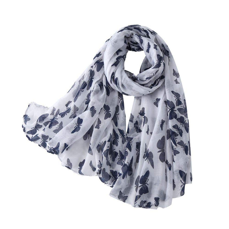 [Australia] - Mocasor Women's Scarves Butterfly/Robin Bird/Poppy Floral Print Large Long Soft Lightweight Shawls Wraps 02 Butterfly-white 