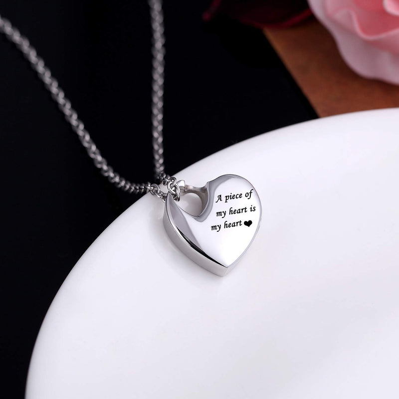 [Australia] - Norya Heart Pendant Cremation Urn Necklace Stainless Steel Keepsake Waterproof Memorial Jewelry A Piece of My Heart is in Heaven 